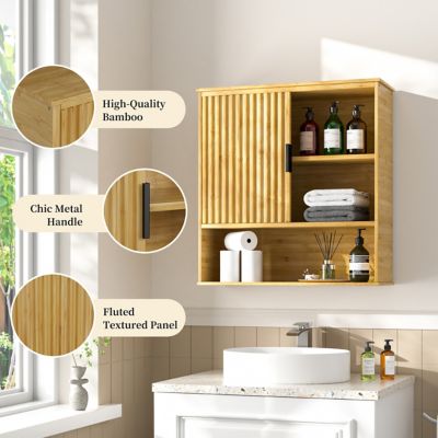 Image showing  23 in. W x 24.02 in. H x 7.76 in. D Bamboo Bathroom Storage Wall-Mount Medicine Cabinet, Tan