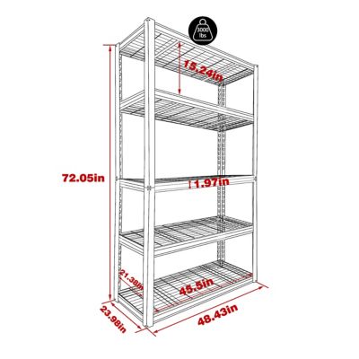 Image showing  5-Shelf 48.43 W x 72.05 H x 23.98 D in. Steel Garage Storage Shelving Unit, Standard Bookcase with Open Storage
