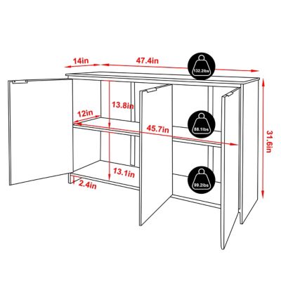 Image showing  47.4 in. 3-Compartment Bamboo Sideboard Buffet Accent Storage Cabinet with Fluted Doors