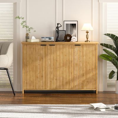 Image showing  47.4 in. 3-Compartment Bamboo Sideboard Buffet Accent Storage Cabinet with Fluted Doors