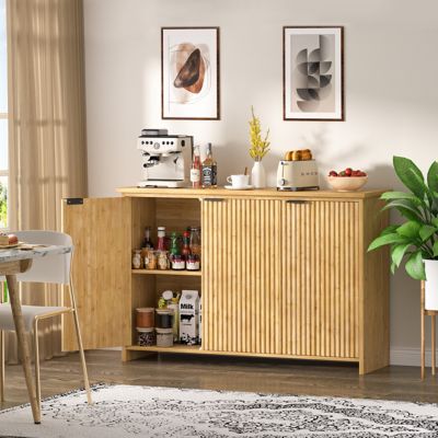Image showing 5 th Veikous 47.4 in. 3-Compartment Bamboo Sideboard Buffet Accent Storage Cabinet with Fluted Doors