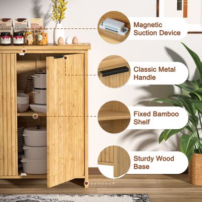 Image showing 6 th Veikous 47.4 in. 3-Compartment Bamboo Sideboard Buffet Accent Storage Cabinet with Fluted Doors