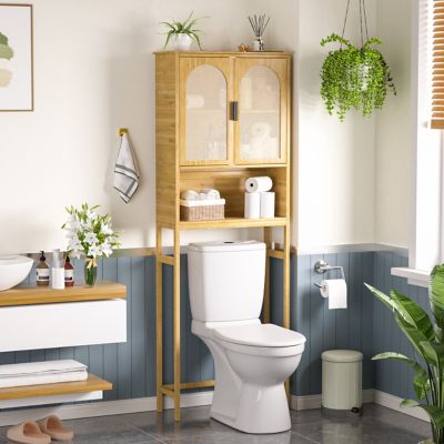 Image showing  Bathroom Over-the-Toilet Storage Cabinet with Open Shelf, Natural