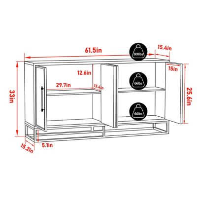Image showing  4-Door Accent Buffet Storage Cabinet, 61.5 in. W x 33 in. H x 15.4 in. D