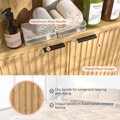 Image showing  Bamboo Tall Corner Cabinet with Door and Open Shelves