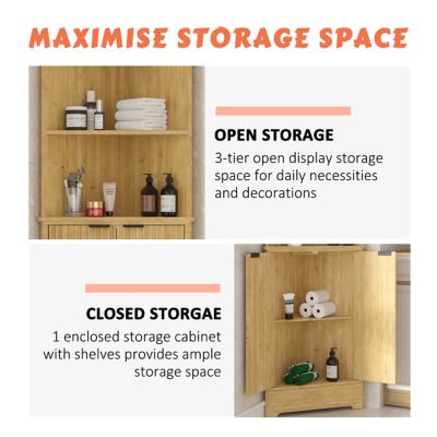 Image showing  Bamboo Tall Corner Cabinet with Door and Open Shelves