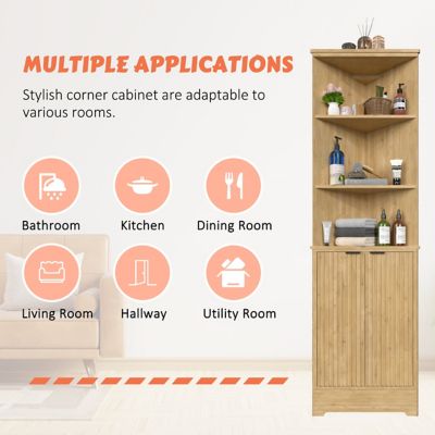 Image showing  Bamboo Tall Corner Cabinet with Door and Open Shelves
