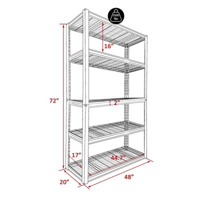 Image showing  5-Shelf 48 in. W x 72 in. H x 20 in. D Metal Garage Storage Shelving Unit for Warehouses and Kitchens