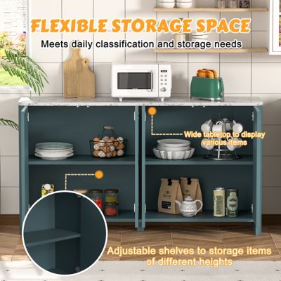 Image showing  Blue 60.24 in. W Accent Storage Cabinet Sideboard with Adjustable Shelves and Fluted Doors