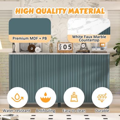 Image showing  Blue 60.24 in. W Accent Storage Cabinet Sideboard with Adjustable Shelves and Fluted Doors