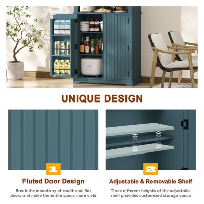 Image showing  71.7 in. Kitchen Pantry Storage Cabinet with Microwave Stand and Shelves