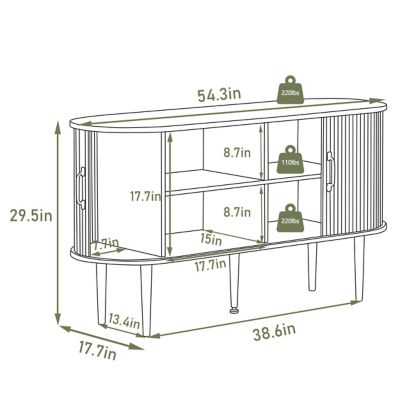 Image showing  55 in. TV Stand Fits TV's up to 65 in. with 2-Sliding Tambour Door and Curved Side Cabinet
