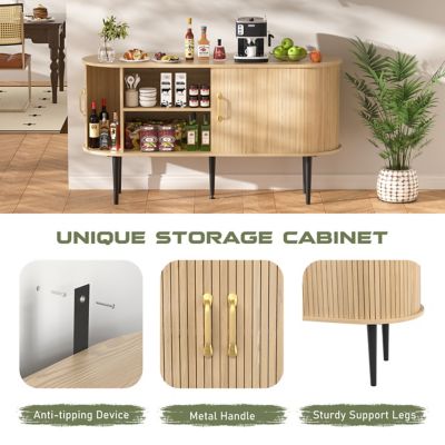 Image showing 5 th Veikous 55 in. TV Stand Fits TV's up to 65 in. with 2-Sliding Tambour Door and Curved Side Cabinet