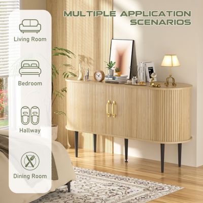 Image showing 6 th Veikous 55 in. TV Stand Fits TV's up to 65 in. with 2-Sliding Tambour Door and Curved Side Cabinet