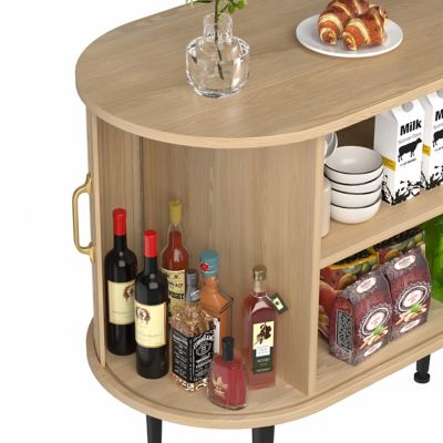 Image showing 9 th Veikous 55 in. TV Stand Fits TV's up to 65 in. with 2-Sliding Tambour Door and Curved Side Cabinet