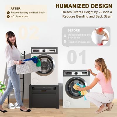 Image showing  Laundry Pedestal Washer Dryer Pedestal Washing Machine Stand Cabinet, Black