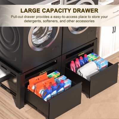 Image showing 5 th Veikous Laundry Pedestal Washer Dryer Pedestal Washing Machine Stand Cabinet, Black