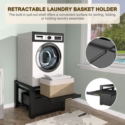 Image showing 6 th Veikous Laundry Pedestal Washer Dryer Pedestal Washing Machine Stand Cabinet, Black