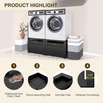 Image showing 7 th Veikous Laundry Pedestal Washer Dryer Pedestal Washing Machine Stand Cabinet, Black