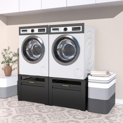 Image showing 8 th Veikous Laundry Pedestal Washer Dryer Pedestal Washing Machine Stand Cabinet, Black
