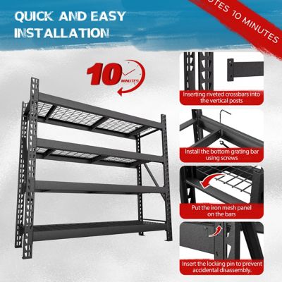 Image showing  72 in. 4-Tier Metal Heavy-Duty Adjustable Garage Shelving Unit Standard in Black