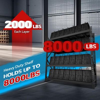 Image showing  87 in. 4-Tier Metal Heavy-Duty Adjustable Garage Shelving Unit Standard, Black