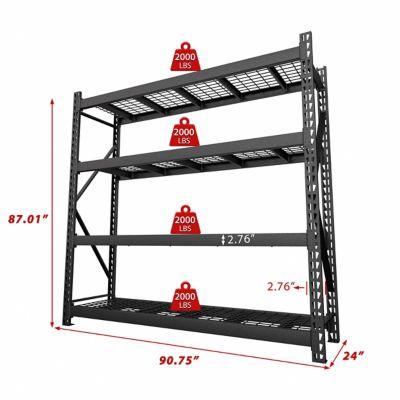 Image showing  87 in. 4-Tier Metal Heavy-Duty Adjustable Garage Shelving Unit Standard, Black