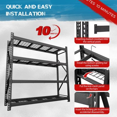 Image showing  87 in. 4-Tier Metal Heavy-Duty Adjustable Garage Shelving Unit Standard, Black