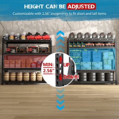 Image showing  87 in. 4-Tier Metal Heavy-Duty Adjustable Garage Shelving Unit Standard, Black