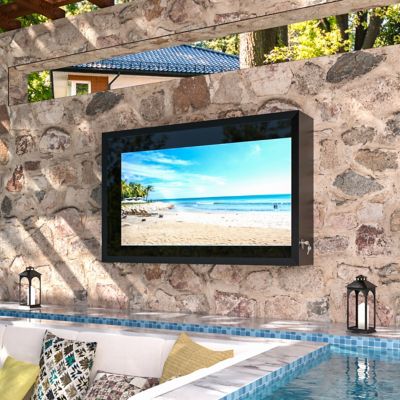 Image showing 9 th Veikous 43 in. W Metal Outdoor TV Enclosure Cabinet, Patio TV Furniture Cover with Lock and TV Mount