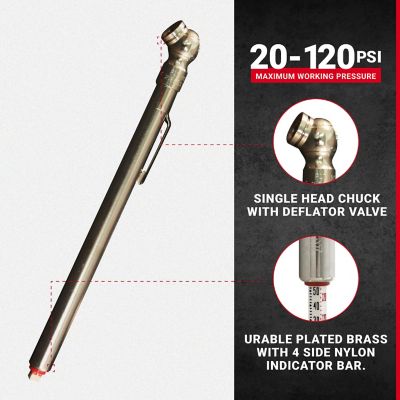 Image showing 7 th Milton 20-120 PSI Tire Pressure Gauge, Single Ball-Head Air Chuck