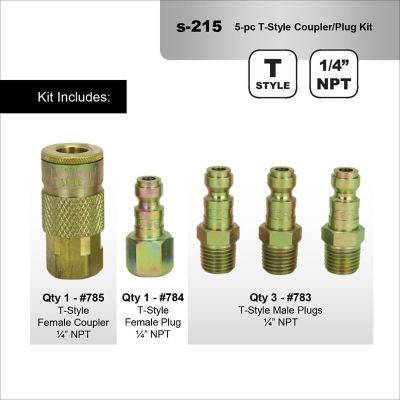 Image showing  1/4 in. NPT T-Style Coupler and Plug, 5 pc. Kit