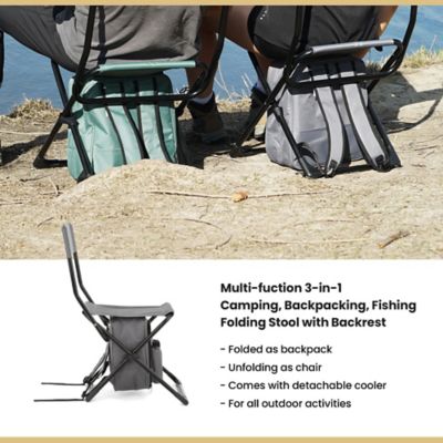 Image showing  Backpackable Fishing and Camp Chair with Backrest and 25-Can Cooler, Gray