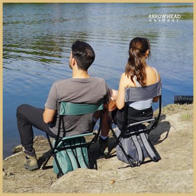 Image showing 7 th Arrowhead Outdoor Backpackable Fishing and Camp Chair with Backrest and 25-Can Cooler, Gray