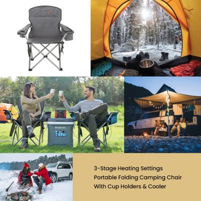 Image showing  Portable Folding USB-Heated Camping Chair with 6-Can Armrest Cooler, Gray