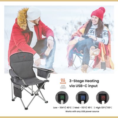 Image showing  Portable Folding USB-Heated Camping Chair with 6-Can Armrest Cooler, Gray