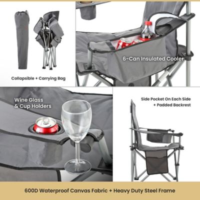 Image showing 5 th Arrowhead Outdoor Portable Folding USB-Heated Camping Chair with 6-Can Armrest Cooler, Gray
