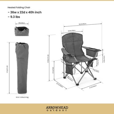 Image showing 6 th Arrowhead Outdoor Portable Folding USB-Heated Camping Chair with 6-Can Armrest Cooler, Gray