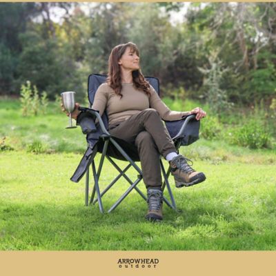 Image showing 7 th Arrowhead Outdoor Portable Folding USB-Heated Camping Chair with 6-Can Armrest Cooler, Gray