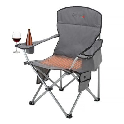 Image showing 8 th Arrowhead Outdoor Portable Folding USB-Heated Camping Chair with 6-Can Armrest Cooler, Gray