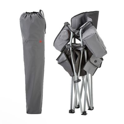 Image showing 9 th Arrowhead Outdoor Portable Folding USB-Heated Camping Chair with 6-Can Armrest Cooler, Gray