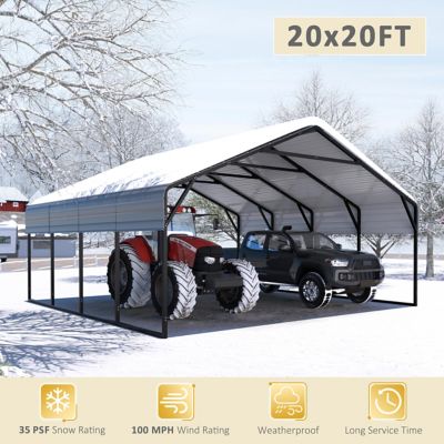 Image showing 7 th Veikous Carport Steel Car Canopy and Shelter in Gray 20 W x 20 D ft.