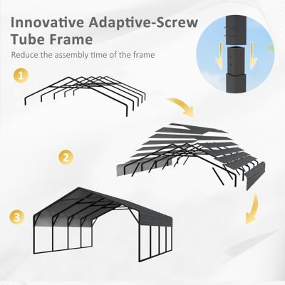Image showing 8 th Veikous Carport Steel Car Canopy and Shelter in Gray 20 W x 20 D ft.
