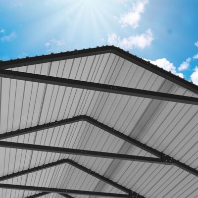 Image showing 9 th Veikous Carport Steel Car Canopy and Shelter in Gray 20 W x 20 D ft.