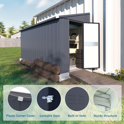 Image showing  4 W x 10 D ft. Metal Storage Lean-to Shed in Gray