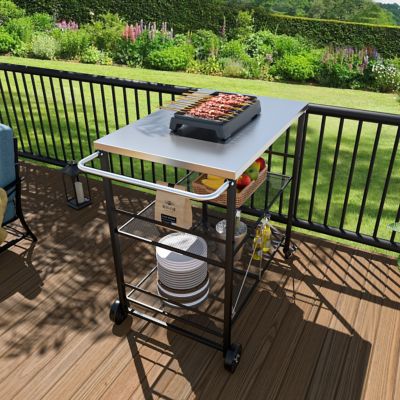 Image showing  Outdoor 3-Tier Wheeled Dining Grill Cart Table for Outside, Black
