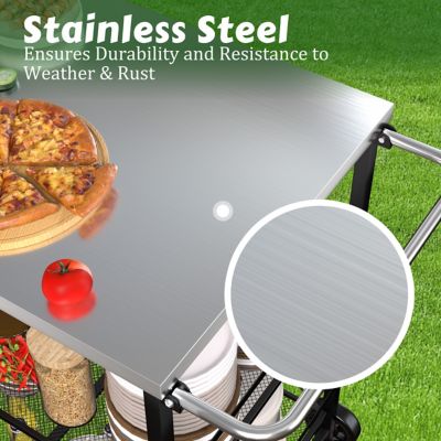 Image showing  Outdoor 3-Tier Wheeled Dining Grill Cart Table for Outside, Black