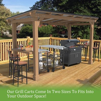 Image showing 5 th Veikous Outdoor 3-Tier Wheeled Dining Grill Cart Table for Outside, Black