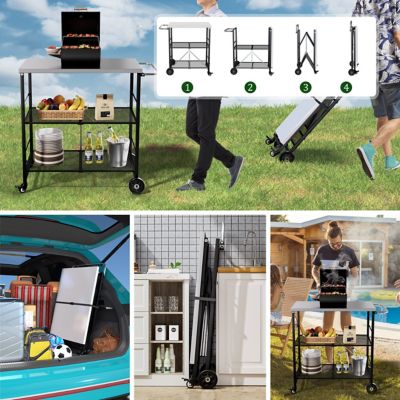 Image showing 6 th Veikous Outdoor 3-Tier Wheeled Dining Grill Cart Table for Outside, Black