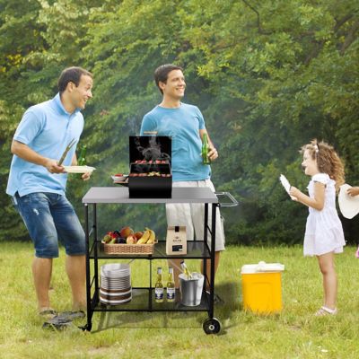 Image showing 7 th Veikous Outdoor 3-Tier Wheeled Dining Grill Cart Table for Outside, Black